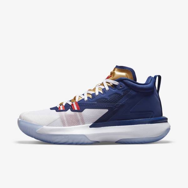 Nike Zion 1 Basketbalschoenen Heren Blauw Wit Metal Goud Rood | NK905SVI