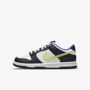 Nike Dunk Low Older Sneakers Kinderen Wit Zwart Blauw Lichtcitroen | NK402XZY